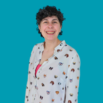 A photograph of Alisa, a Customer Feedback Panel member, wearing a white blouse against a blue background.