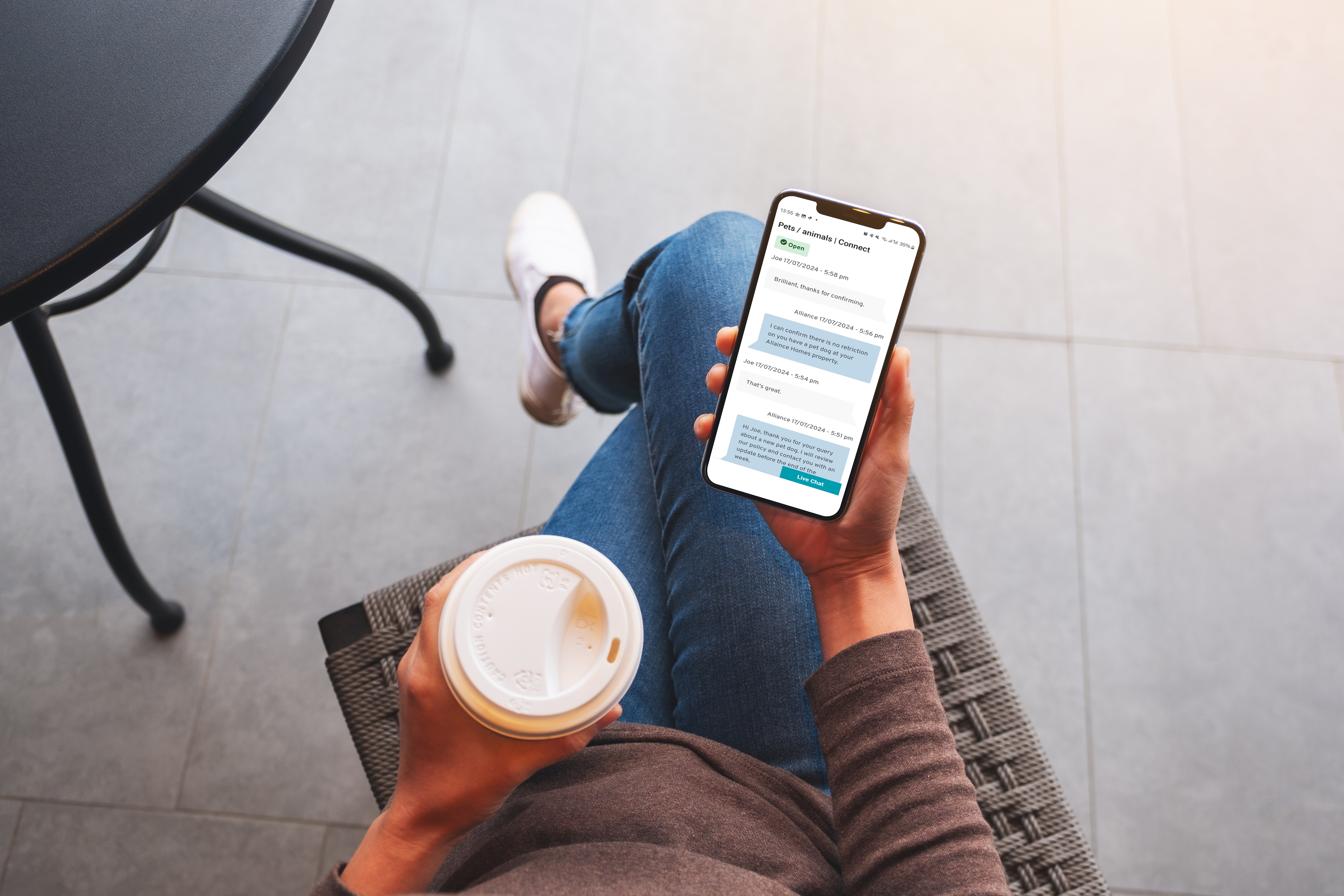 woman looking at connect screen on phone