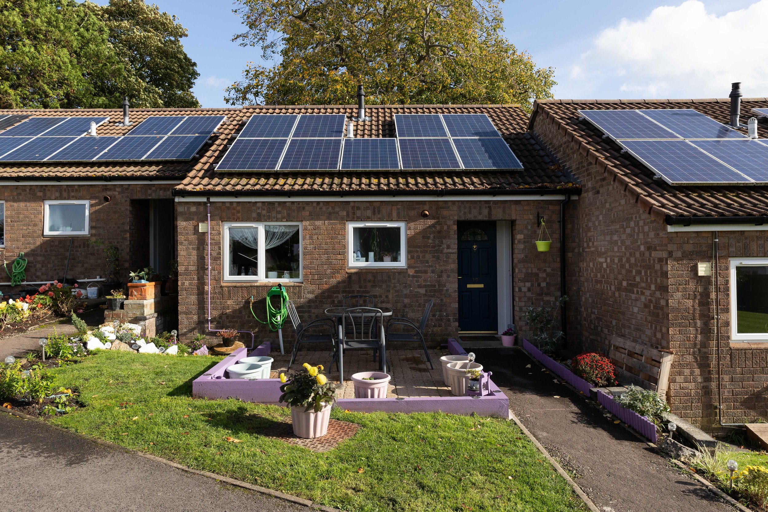 bungalows with retrofitted with solar panels